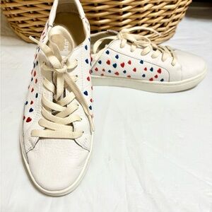 Soludos White Sneakers with Red and Blue Heart Accents